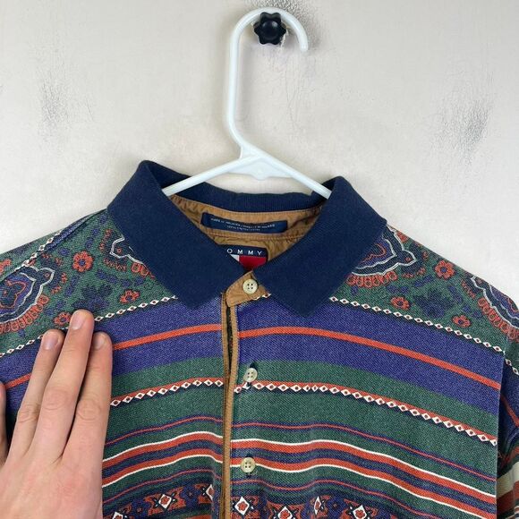 Vintage Tommy Hilfiger Quarter Button Collared Aztec Pattern Long Sleeve Size M - Picture 4 of 8